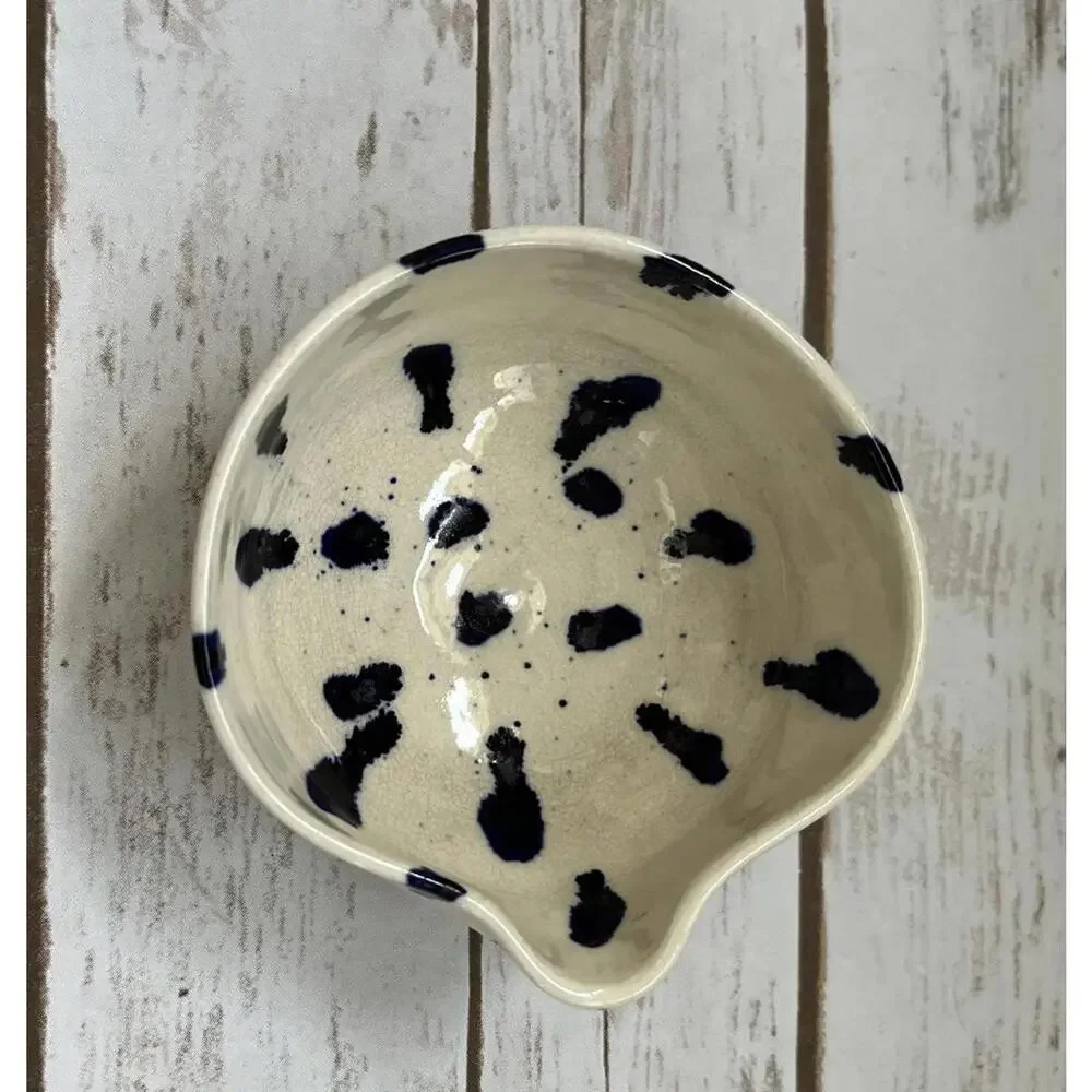 Handmade Ceramic Bowl with Navy‎ Spot Pattern